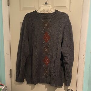Dockers Men's Gray and Brown Argyle Crewneck Sweater